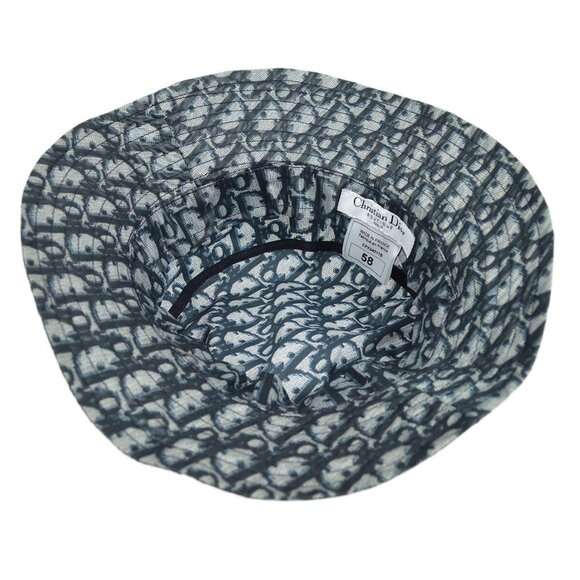 Christian Dior Trotter Pattern Hat Navy Gray CPX4011B #58 Polyester - Picture 3 of 10